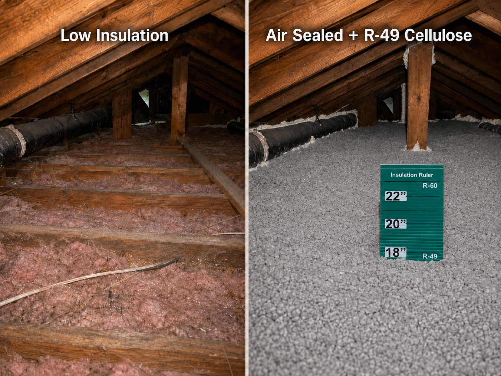Thin attic insulation topped off to full, even coverage