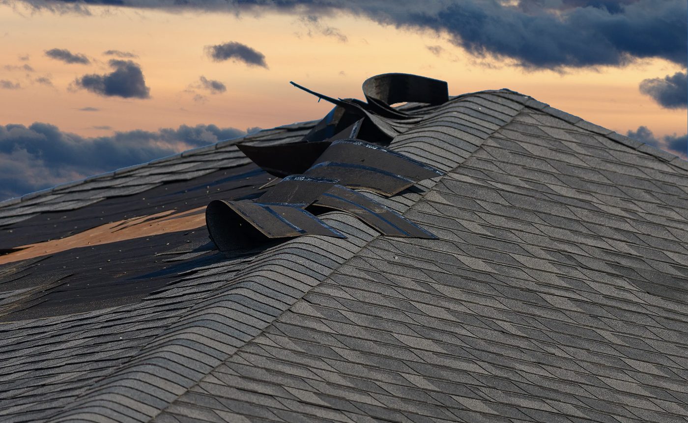 Ridge line of a Texas roof at sunset